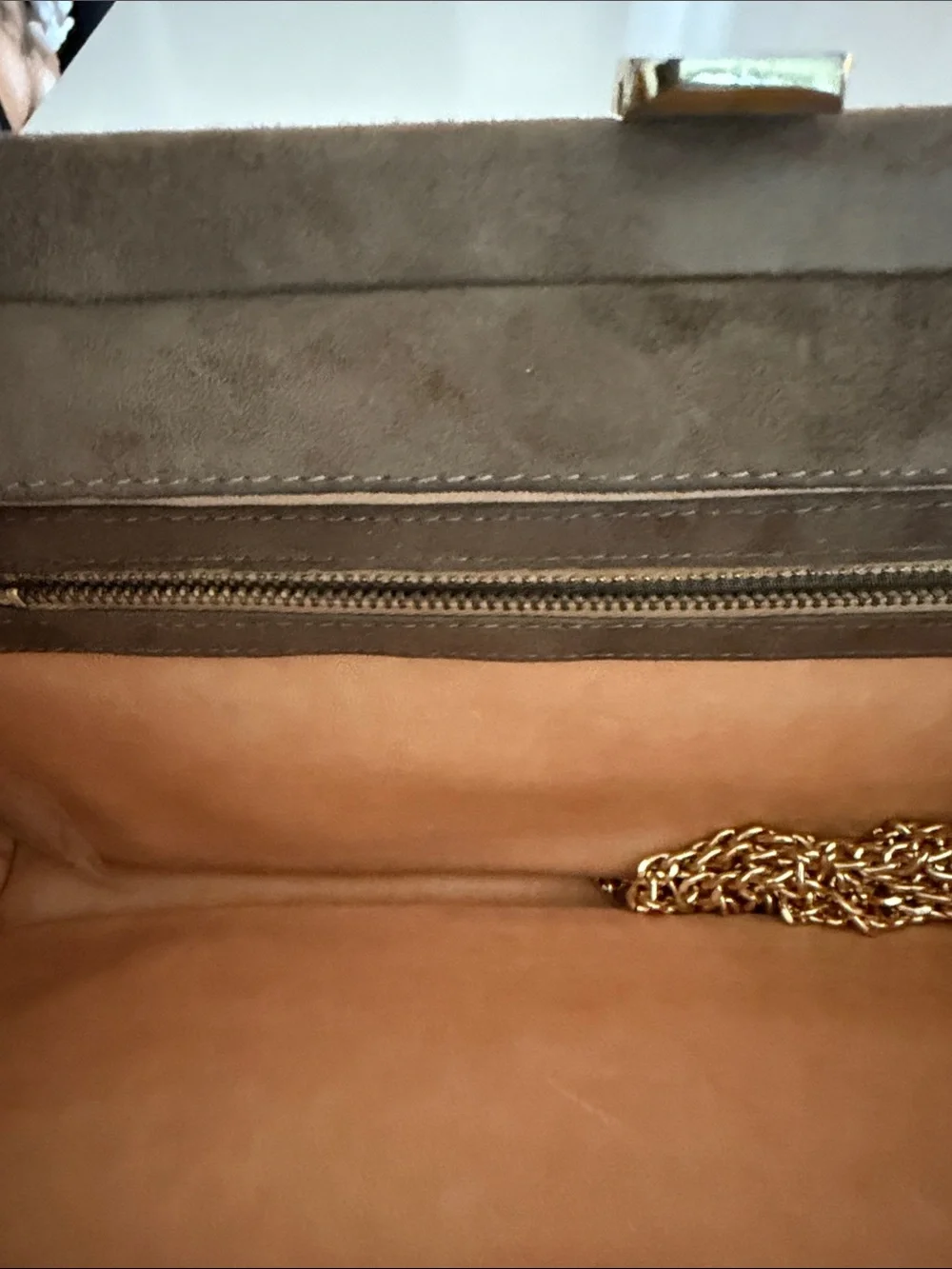 Brown Suede Clutch with Gold Accent